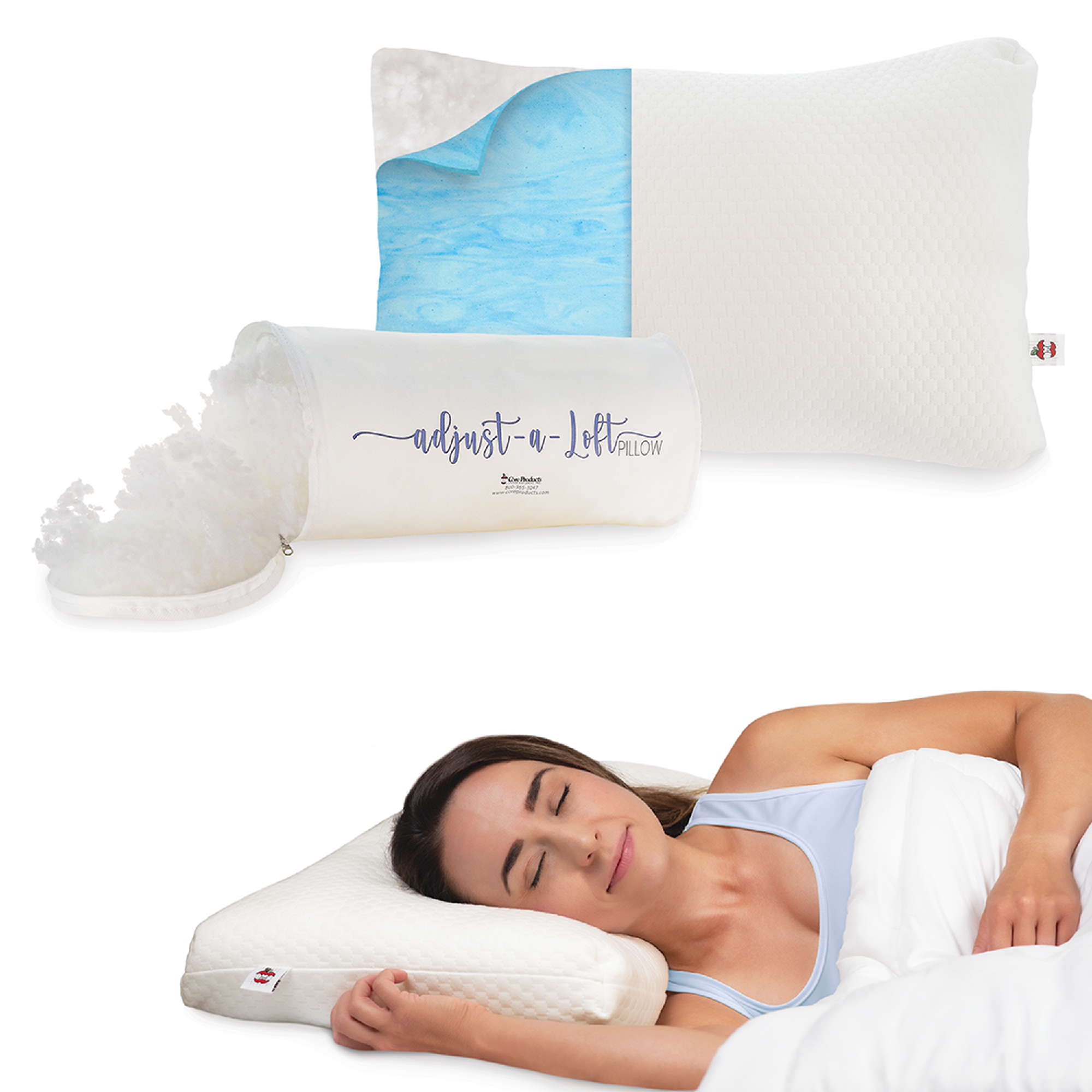 Adjust-A-Loft Fiber Adjustable Comfort Pillow with Cooling Memory Foam Insert, Standard/Full