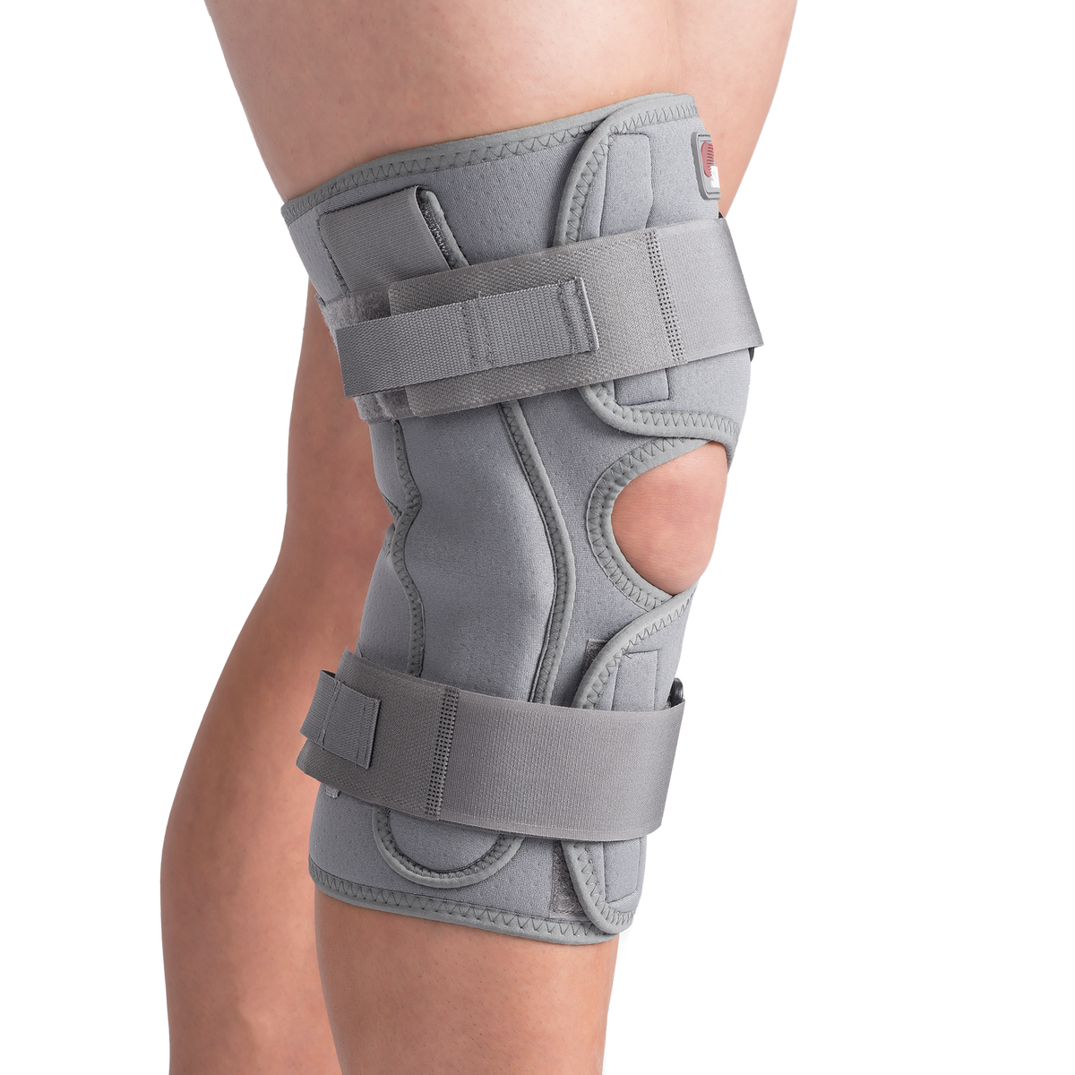 Pin on hinged knee brace